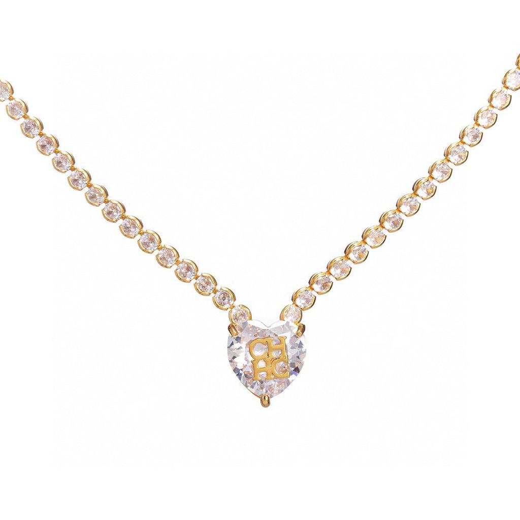 Elegant Zircon Heart Pendant Necklace - Delicate Collarbone Chain with Sparkling Charm