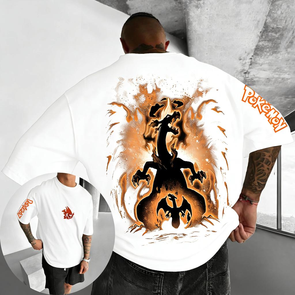 Βαμβακερό T-shirt με Εκτύπωση Charizard 2026 Ανδρικό και Γυναικείο Καλοκαιρινό Νέο Hip Hop Μοντέρνο Casual Φαρδύ Y2K Γονέας-Παιδί Top