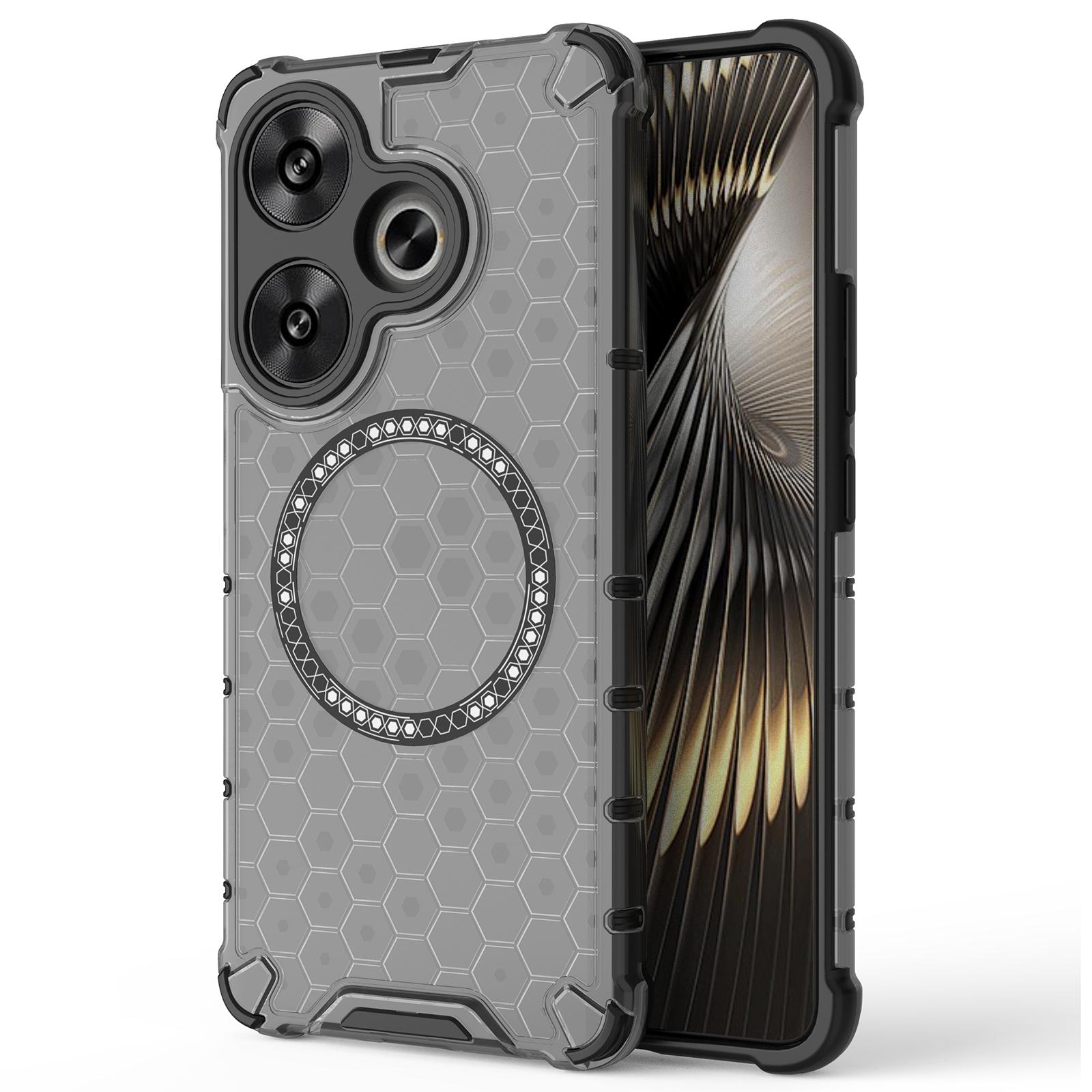 

For Xiaomi Poco F6 5G/Redmi Turbo 3 5G Magnetic Case Honeycomb TPU+PC Cell Phone Cover Grey