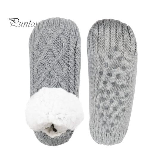 1 Pair Winter Floor Socks Thick Plush Knitted Heat Retention Anti-slip Silicone Sole V-Shaped Ribs Warm Daily Home Wear Bedroom Socks
