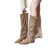 Genuine leather! Pointed wedge trouser boots women's 2025 suede retro tall knight boots slim western boots long boots