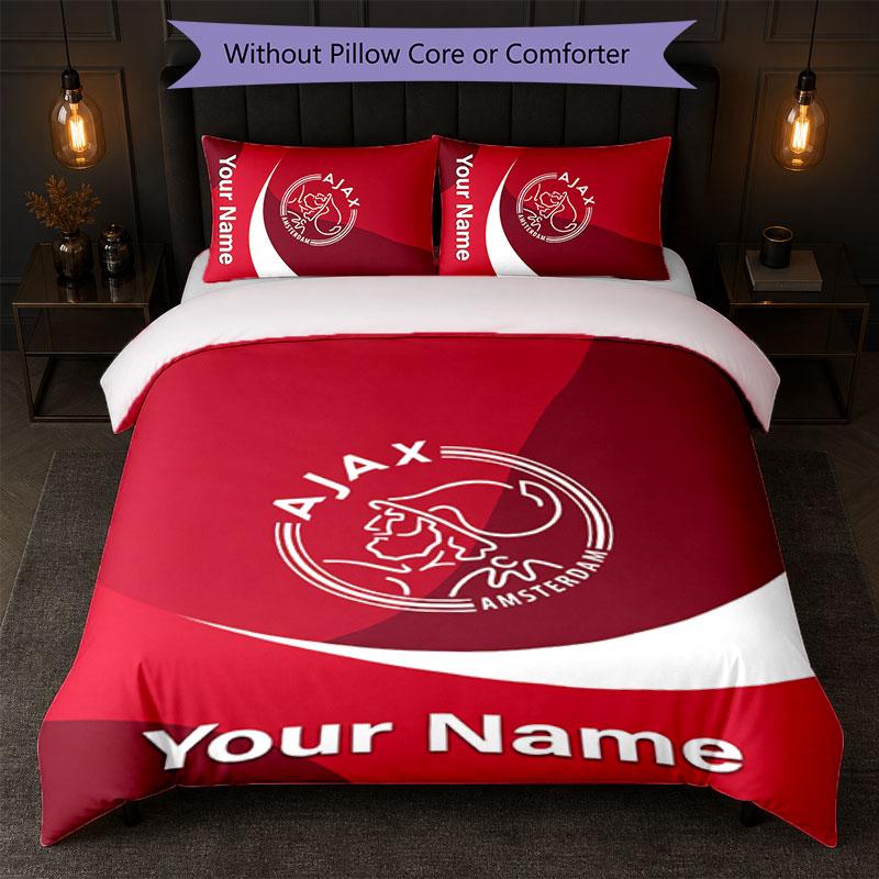 Set Biancheria da Letto Personalizzato Ajax Amsterdam con Nome Testo 1 Copripiumino+2 Federe Logo Calcio Regalo Personalizzato per Occasioni Speciali Decorazione Camera da Letto