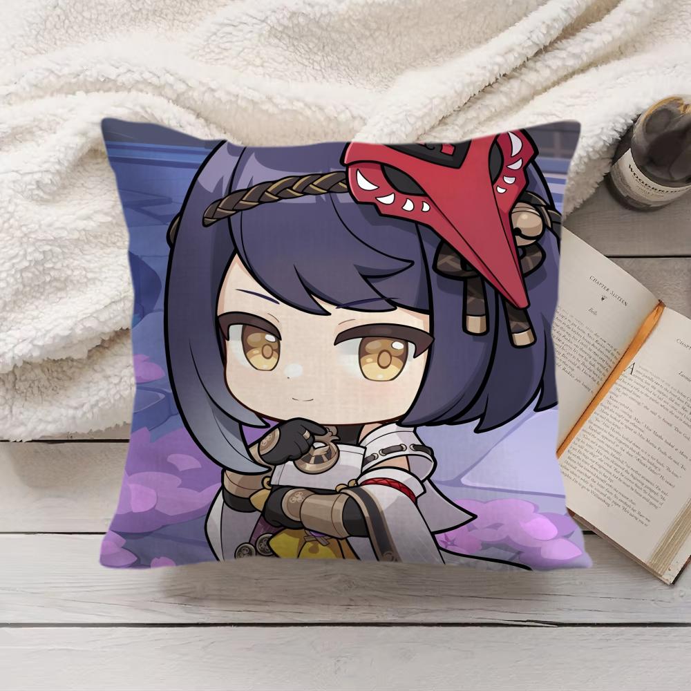 Kujo Sara Cute Genshin Impact Cushion Cover Silky Short Plush Invisible Zipper Dustproof Sofa Pillow Case For Home Decor