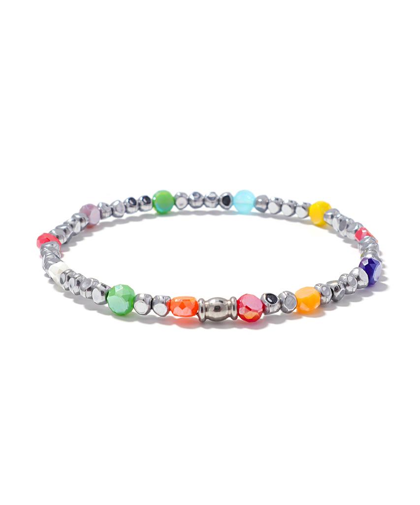 Polalita Rainbow Gemstone & Silver Hematite Bracelet (Plt-Br-139_Sv)