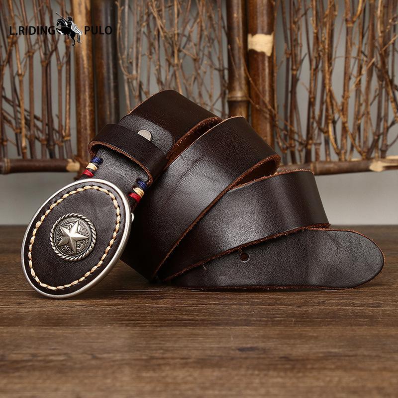 Personality Trend Wild Thick First Layer Cowhide Smooth Buckle Belt Men's Genuine Leather Buckle Retro Belt