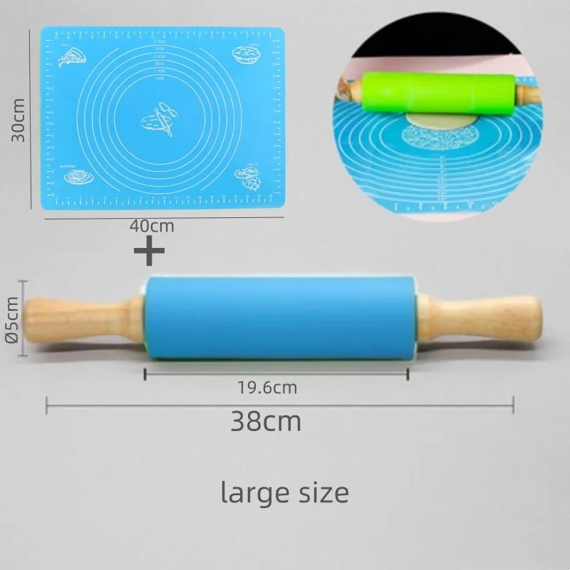 Silicone Rolling Pin Kneading Pad Set Silicone Roller Type Pressure Roller Pizza Grade Rolling Pin Pad Kitchen Baking Tool