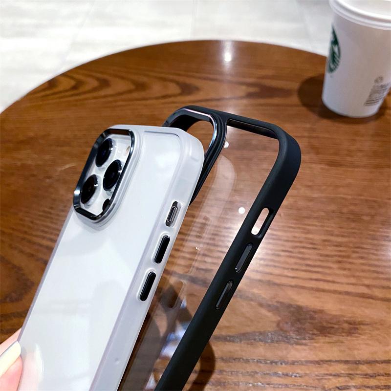 Purple Plating Lens Frame Transparent Phone Case For Iphone 14 Pro Max 11 12 13 Pro Max Camera Protection Clear Shockproof Cover
