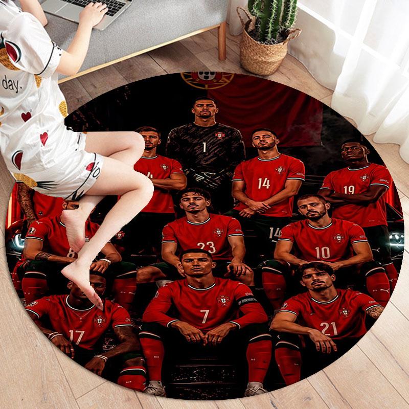 Portugal National Football Logo Round Area Rug,Carpet Rug for Living Room Bedroom Sofa Playroom Decor,Non-slip Floor Mat