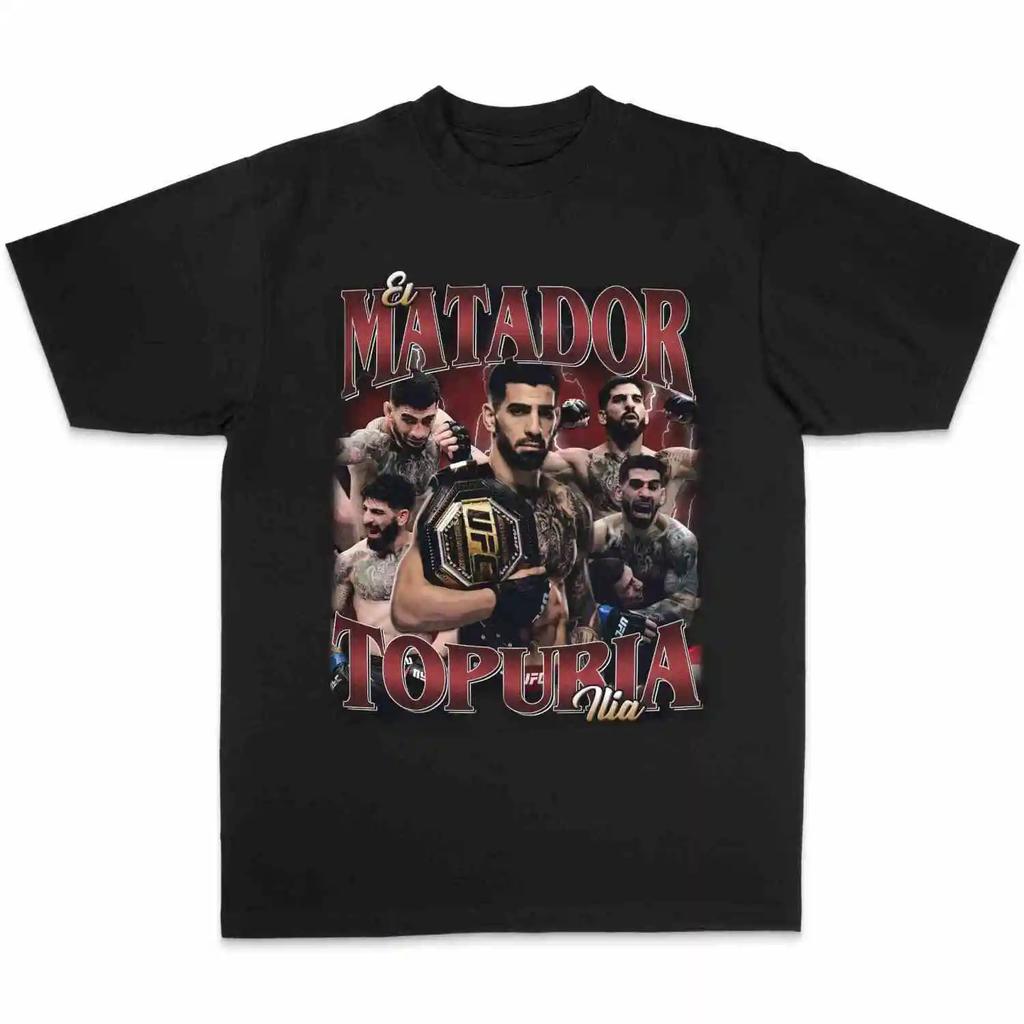 2025 Nuova Maglietta Stampata UFC Ilia Topuria MMA Cotone Manica Corta Abbigliamento da Combattimento Merch per Sport da Combattimento Uomo Tee