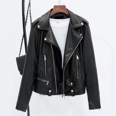 Neue Damen Schwarze Slim Fit PU Leder Motorradjacke - Frühling & Herbst Übergröße