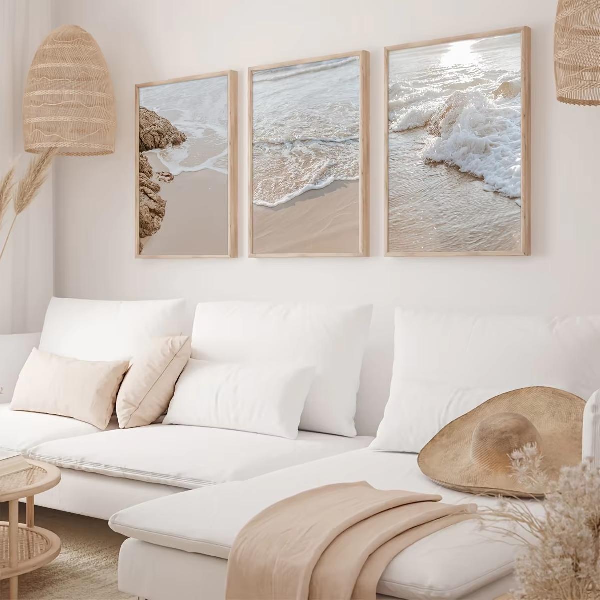 

3pcs Set Beach Coastal Reef Canvas Wall Art, Bohemian Waves & Spray Posters, Modern Art Deco Style, Frameless Portrait Orientati (as the picture,20x30cm-3pcs)