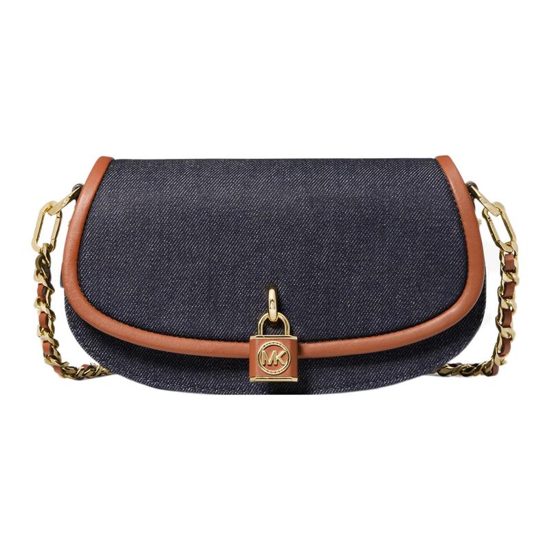 MICHAEL KORS Mila Solid Color Covered Lock Flap Fabric Split Cow Split Leather Messenger Bag Tote Shoulder Bag Women s Navy Blue коричневый