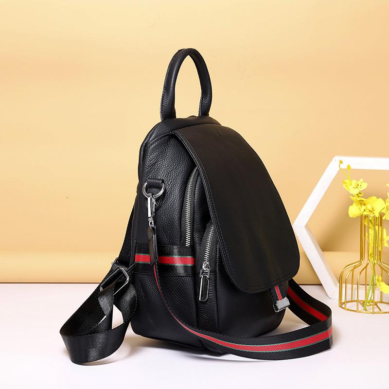 Women'S Leather Backpack Retro Black Casual Shoulder Bag Fashionable High-Value Bag