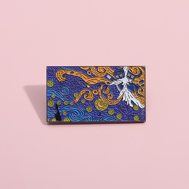 Abstract Painting Oil Inspired Van Gogh Starry Night Cartoon Style Brooch For Unique Fashion Statement