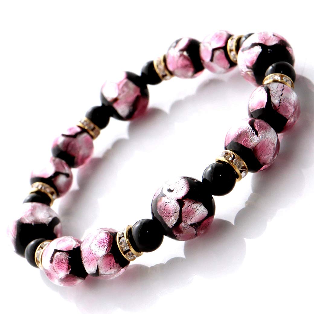 

[GOLD STONE] Firefly Glass Pink Cherry Blossom Spring Bracelet, Okinawa Power Stone, Inner Diameter: Approx. 15cm