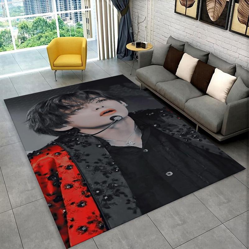 Famous B-BTS Kim Tae Hyung V KPOP Non-Slip Area Rug for Living Room,Bedroom,Playroom,Carpet Floor Mat Home Decor Rug Kids Room