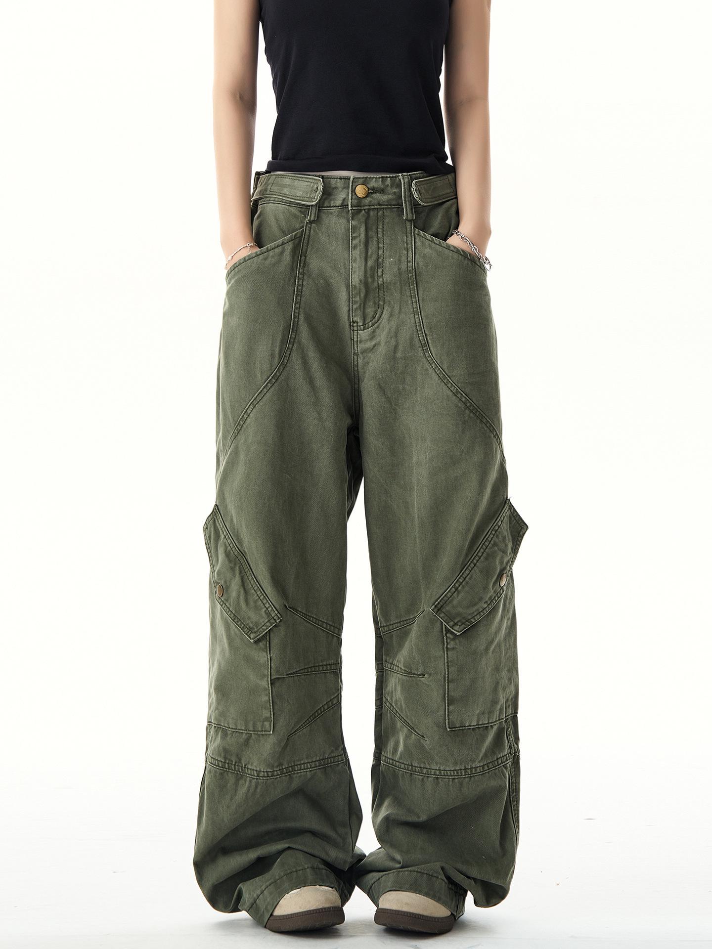 

Американские ретро брюки карго унисекс: Новые трендовые прямые, широкие и свободные M армия зеленый