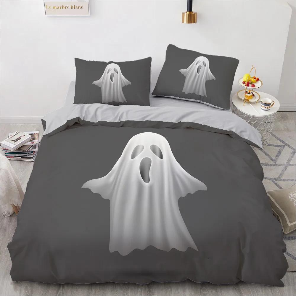 Halloween King Queen Duvet Cover Kawaii Black Cartoon Dryad Ghost Bedding Set For Kids Boys Pumpkin 2/3Pcs Polyester Quilt Cover