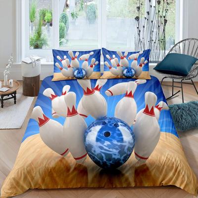 Bowling Bedding Set 3pcs Bowling Strike Hit with Fire Explosion Pattern Comforter Cover Sports Theme Microfiber Duvet Cover Set
