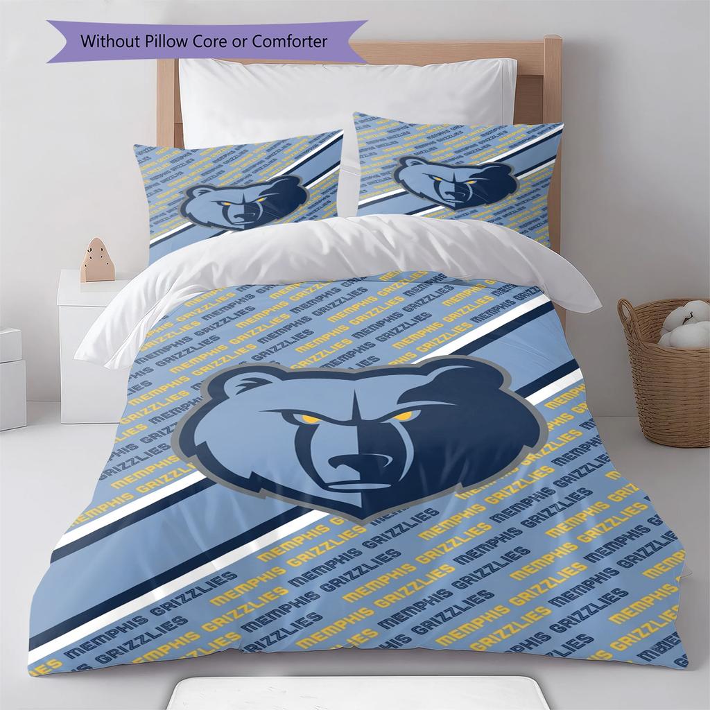 Memphis Grizzlies Pattern Bedding Set Quilt Cover Pillowcase Home Decor Gift (1 * Duvet Cover + 2 * Pillowcase, Without Core)