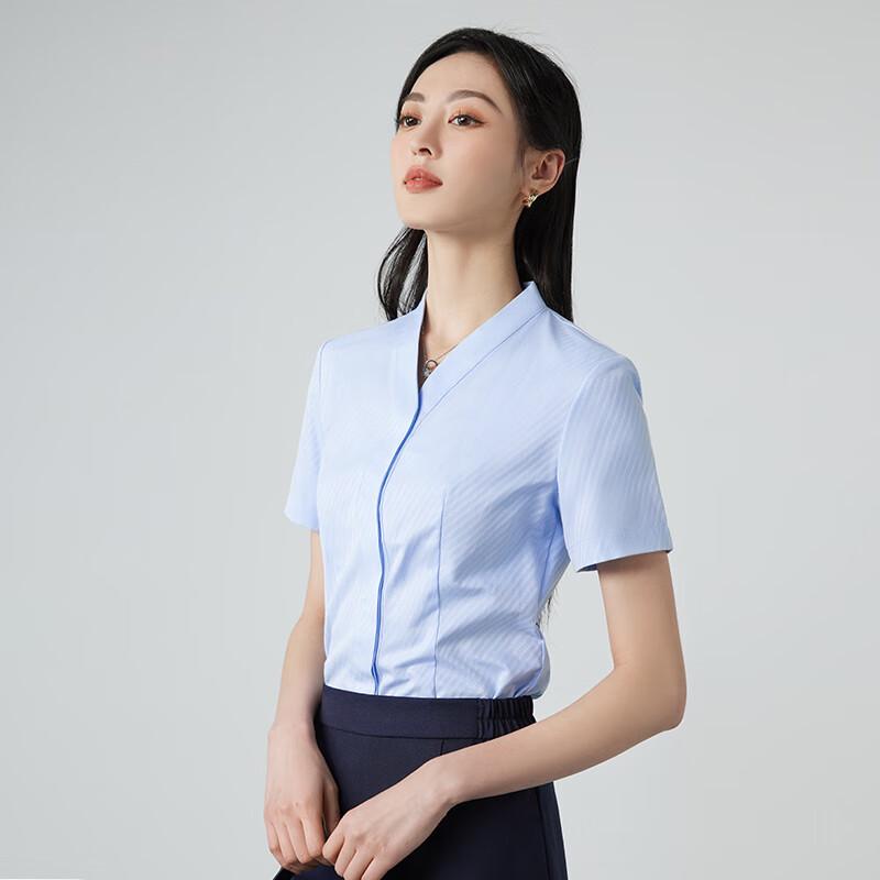 Women's Professional V-neck Short Sleeve Textured Shirt