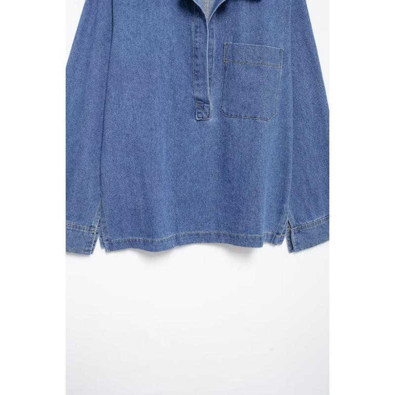 2025 Euro-American Style Denim Open Collar Top & High Waist Wide Leg Pants Set