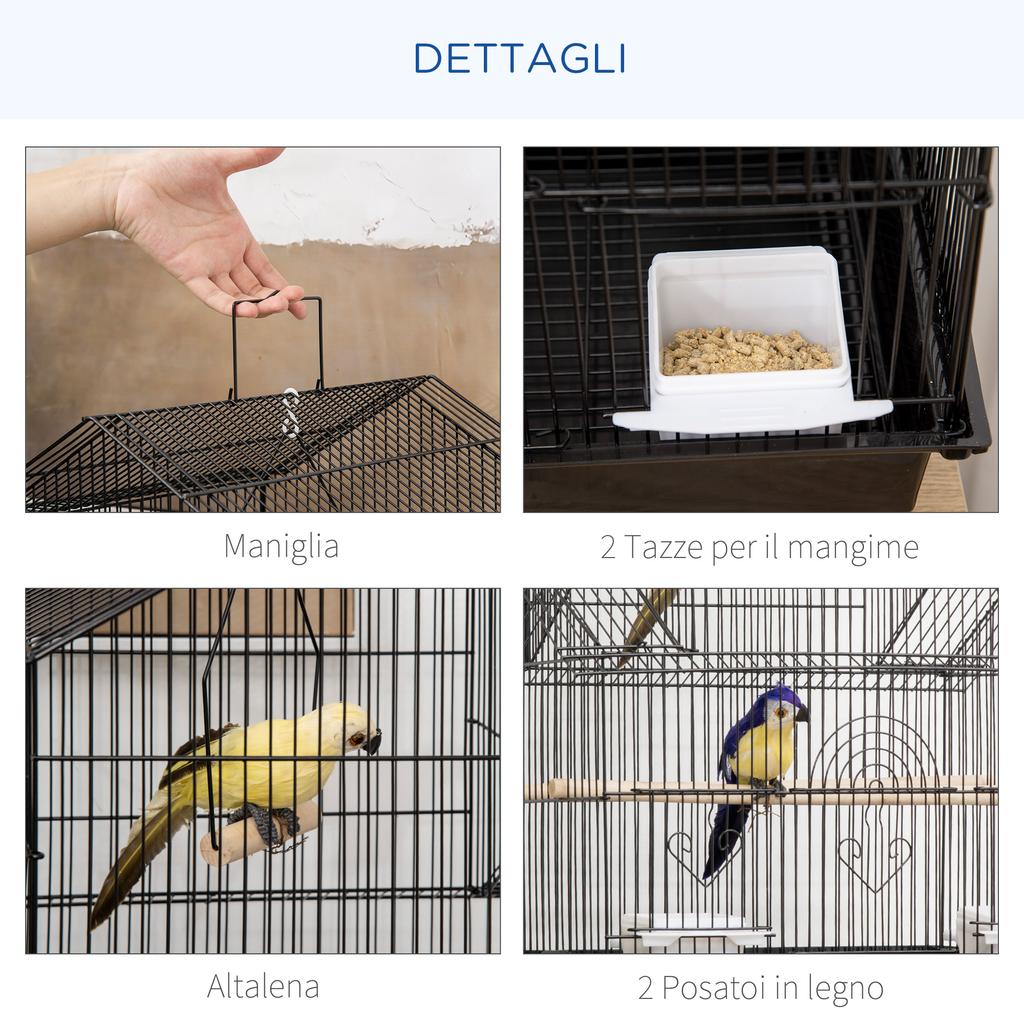 Bird Cage with Carrying Handle and Removable Tray, Metal and Plastic, 50.5x41x63 Cm, Black