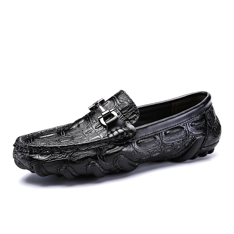 Doudou Shoes Men's Spring 2025 New Crocodile Pattern Soft-soled Business Men's Shoes One Pedal Breathable Men's Casual Leather Shoes