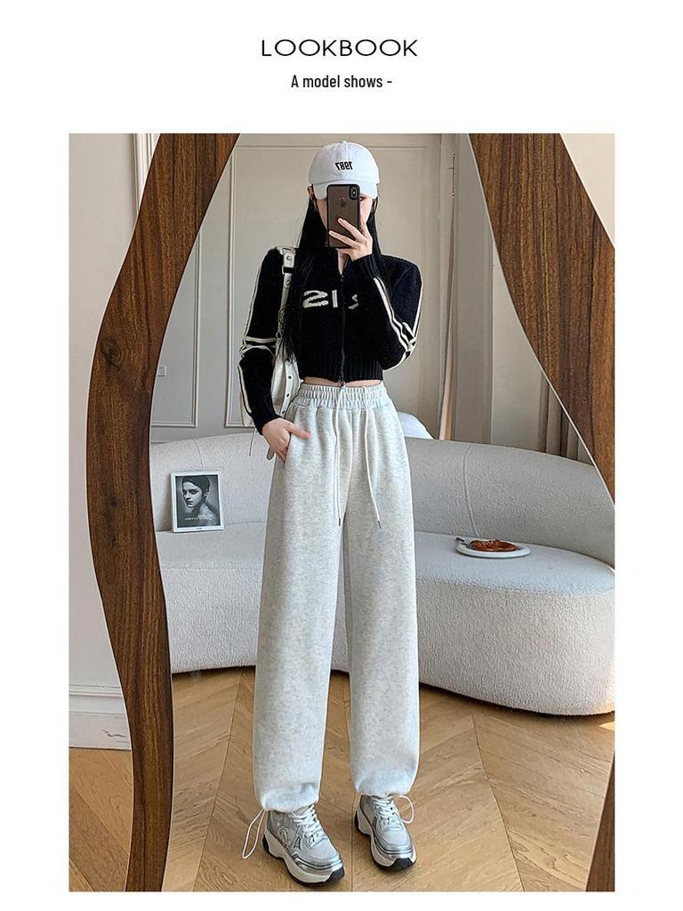 2025 Herbst/Winter Damen Fleecegefütterte Lammwoll-Sweathose: Dicke Baumwolle Lässige Gerade Hose