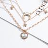 Multi Layer Gold Color Metal Necklace Vintage Love Heart Crystal Necklace Alloy Moon & Crystal Necklace for Women and Girls