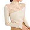Halbhoher Kragen Netz-Spleiß Heiße Strasssteine Unterhemd Damen Herbst Neu Enganliegend Innenliegend Mikro-transparent Seidenwolle Gestrickter Pullover