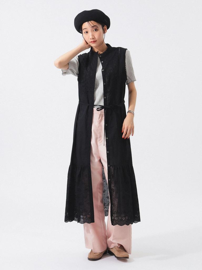 Beams Boy Women's Cutwork Sleeveless Dress, Black/Free