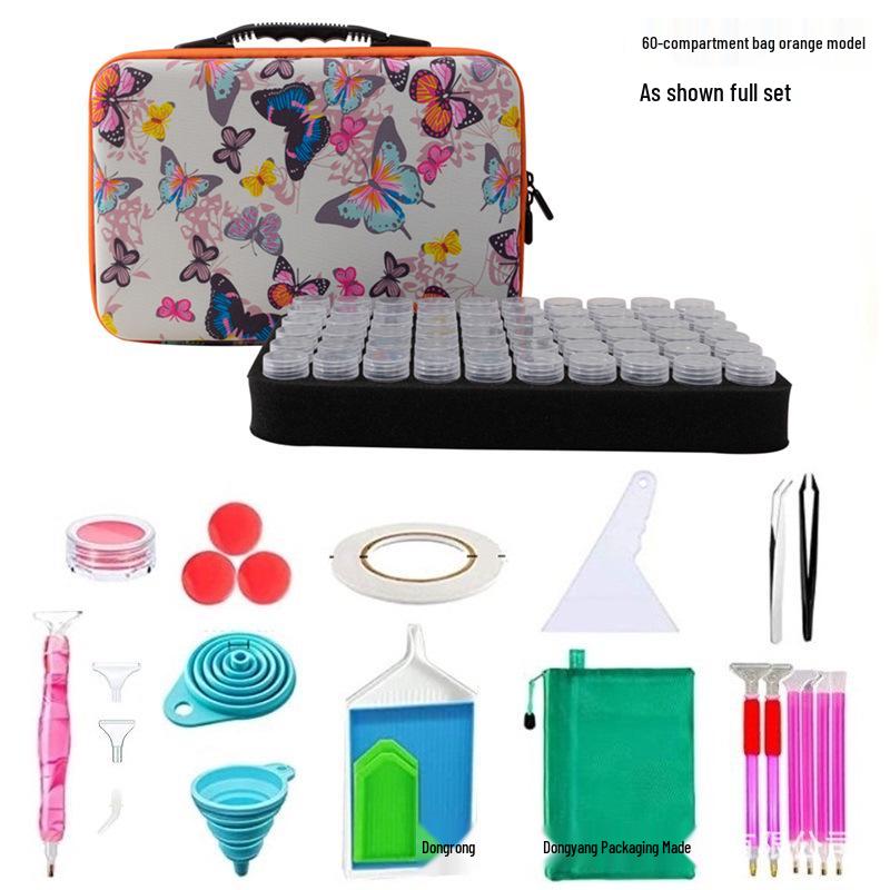 60-Grid Storage Bag for Diamond Painting Drills with Bottles and Dotting Tool Kit