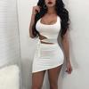 Damska seksowna, bez rękawów, bez rękawów, bez rękawów, bez rękawów, z wycięciem w stylu bodycon, nieregularna sukienka mini