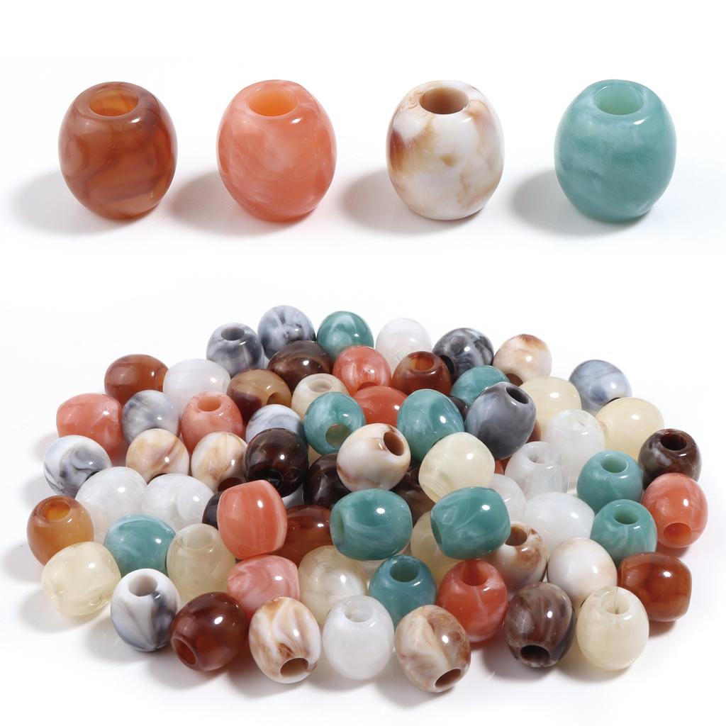 40pcs/lot Colored Barrel Shape Acrylic Beads Big Hole Loose Spaced Imitation Jade Beads For DIY Bracelet Bags Decor Accessories