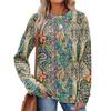 Fashionable Women's Long Sleeved Retro Printed Lightweight Sweater With Loose Round Neck Top