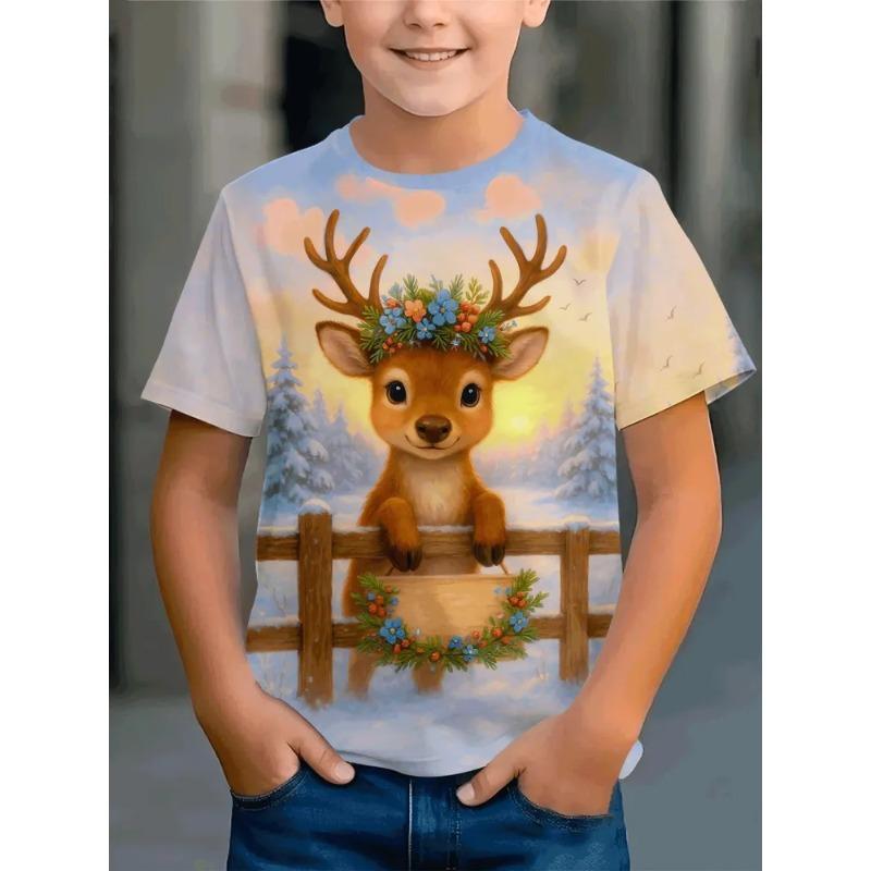 Summer Children's 3D Printed Crew Neck T-Shirt Fashion Versatile Trend Breathable Casual