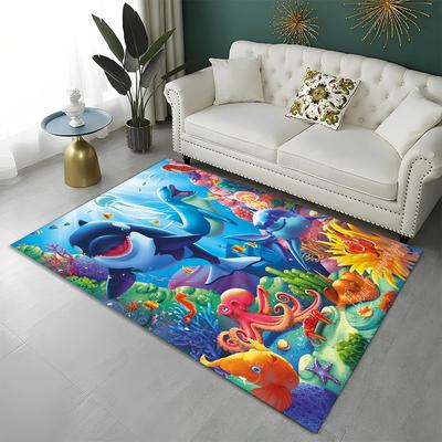 3D Underwater World Seabed Fish Carpet Rug for Home Living Room Bedroom Sofa Doormat Decor,kids Play Area Rug Non-slip Floor Mat