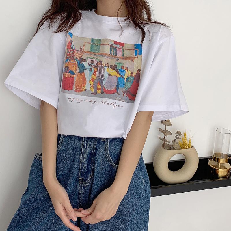 vintage funny cartoon print high street white short sleeved t-shirts for women's summer casual oversized t shirt harajuku streetwear tshirt y2k tops