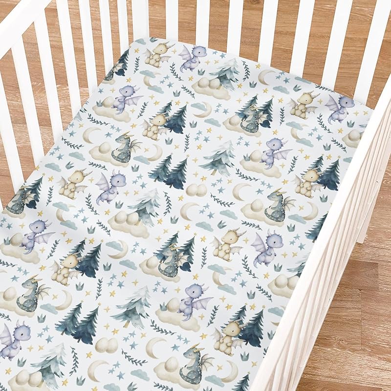 

Сказочные Драконы Простыня натяжная для детской кроватки для девочки мальчика 52 x28 Милые Драконы Яйца Луна Звезды Деревья Чехлы на матрас для детской кроватки Мягкий Дышащий Мечтательный Животный One size белый