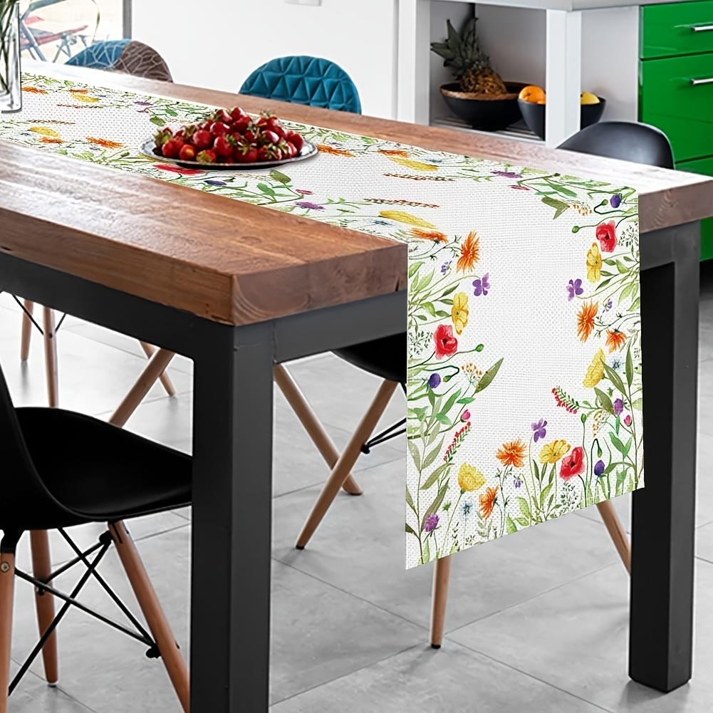 Spring Watercolor Wildflower Linen Table Runner Home Decor Summer Colorful Floral Kitchen Dining Table Runner Wedding Decoration