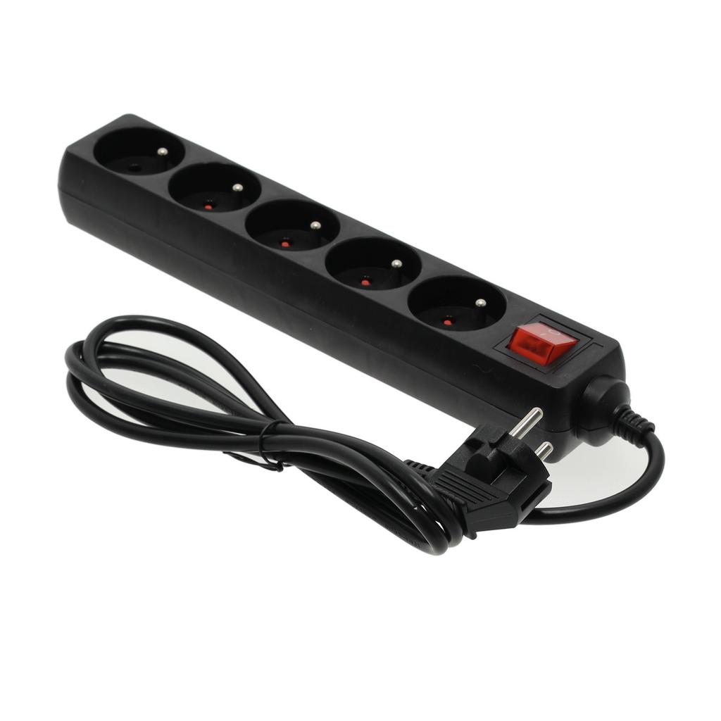 Extension Cord Strip, 5 Sockets, 1.5 , with Grounding and Switch, Black
