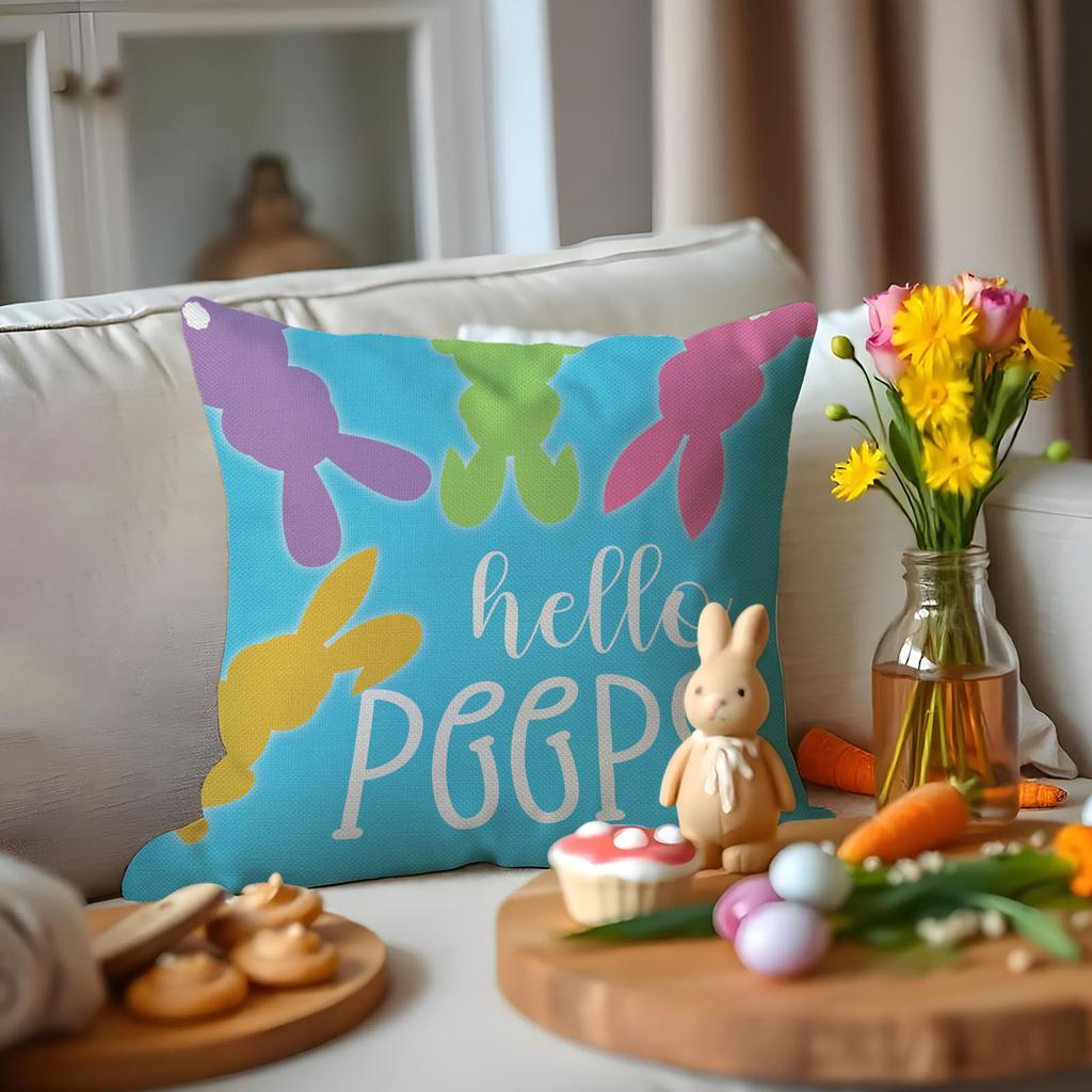 Cartoon Printed Sofa Pillowcase Easter Atmosphere Decorative Sofa Pillow Linen Dirty-resistant Cute Rabbit Cushion