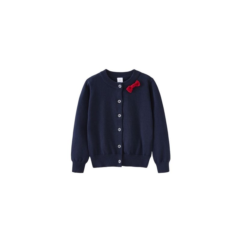 Spring and Autumn Children's Bow-Knot Long-Sleeve Sweater Coat, Pure Cotton Girls' Knitted Cardigan, Red New Year Outfit