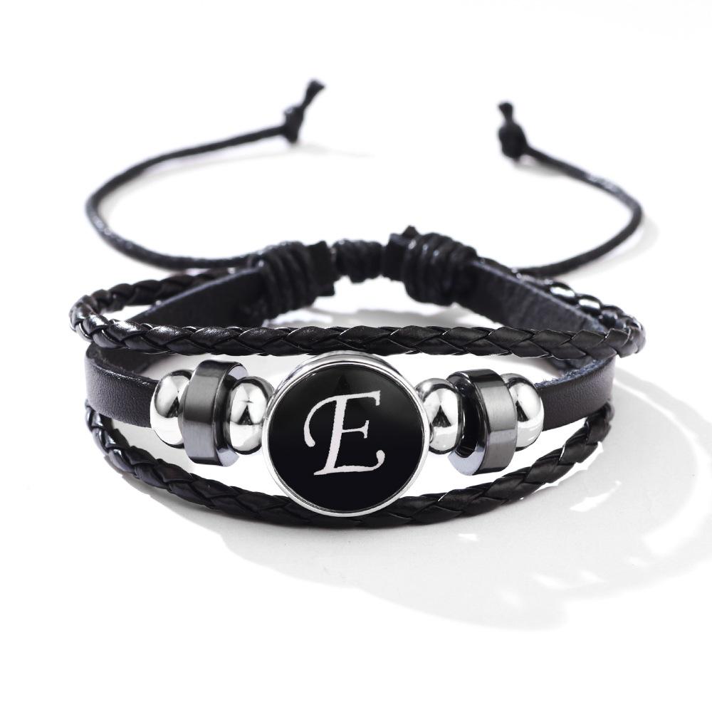 Fashion 26 Letters PU Leather Bracelets Multilayer A-Z Name Initials Bracelet For Men Wrist Accessories Jewelry Birthday Gifts