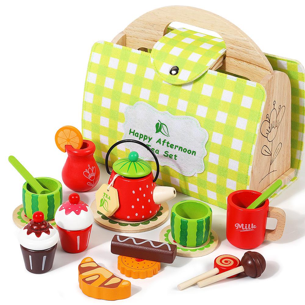 Kids' Wooden Tea & Dessert Role Play Set for Early Education