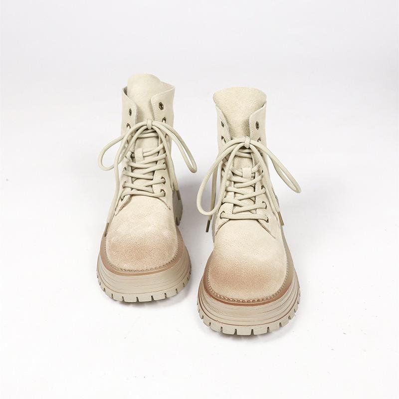 Fashion Distressed Genuine Leather Thigh High Boots with Thick Soles, New Autumn/Winter 2024 Vintage Lace-Up Riding Boots