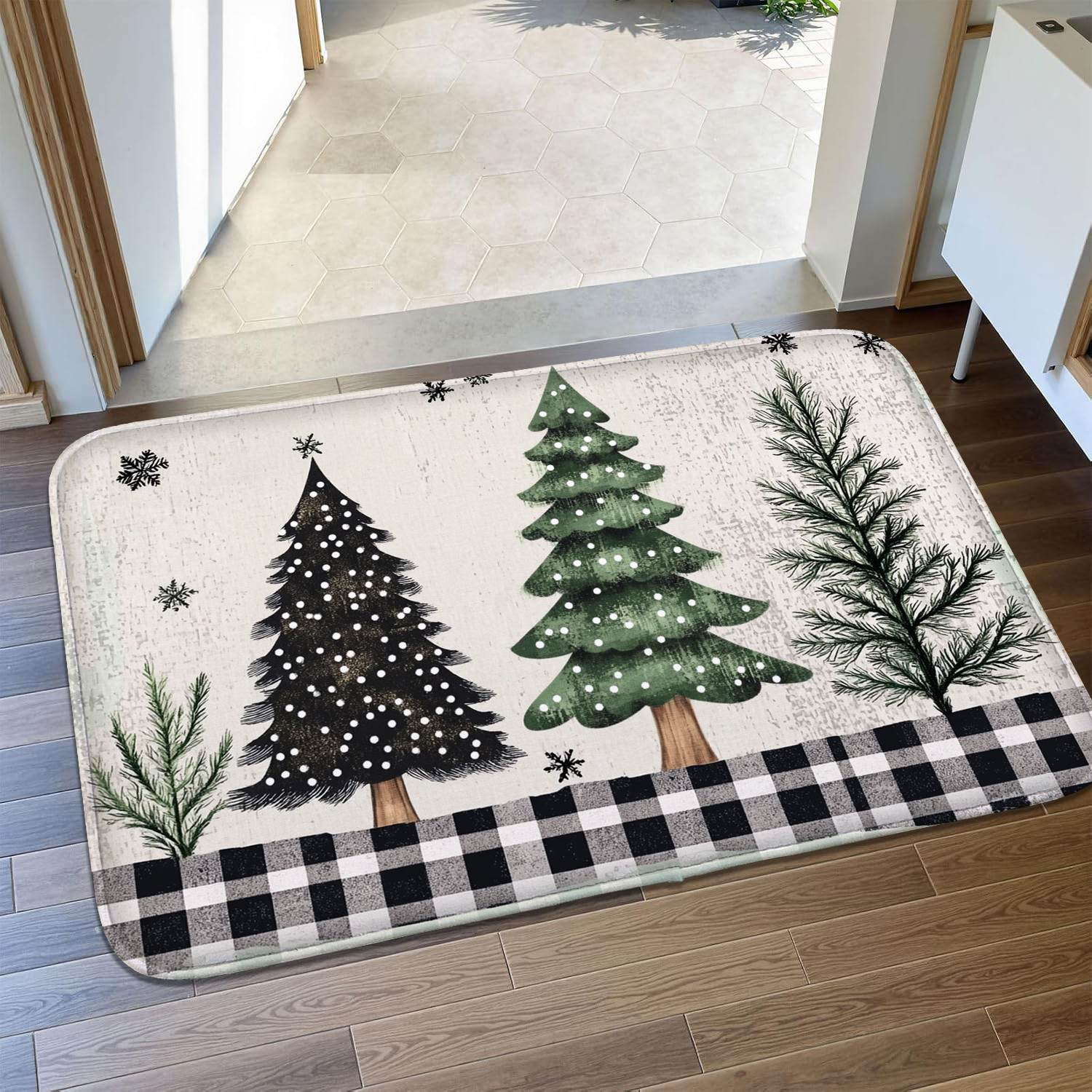 

Christmas tree printed floor mat anti slip mat for entry washbasin small carpet absorbent foot mat door mat soft and comfortable 50X80CM