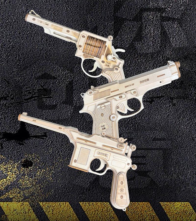 3D Wooden Puzzle Assembly Gun Model Pistol Rifle Ak47 Toy Cannot Shoot Children Craft Educational Toys For Kid Adults Boys Gifts