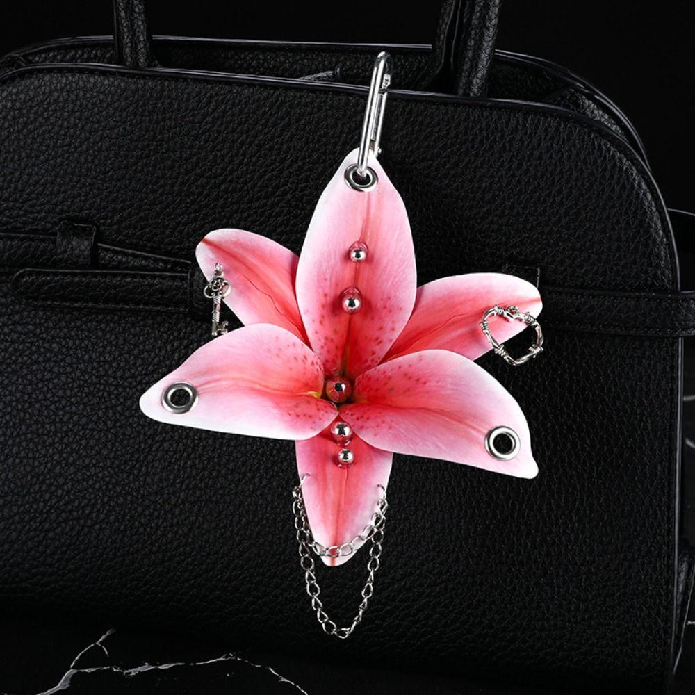 Simulation Flower Orchid Lily Keychain Backpack Decoration Colorful Flower Bag Pendant Handmade Drilling and Puncture Colorful